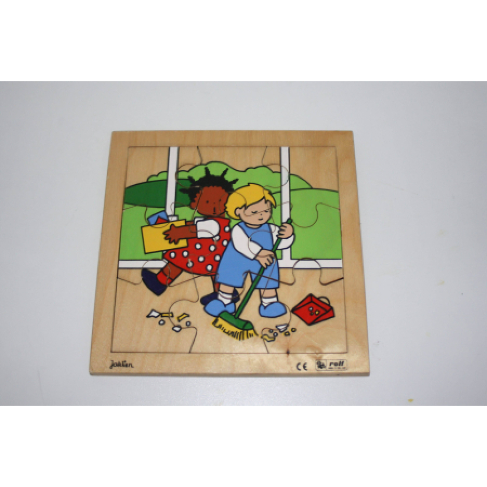 Vintage puzzel met opruimende kinderen